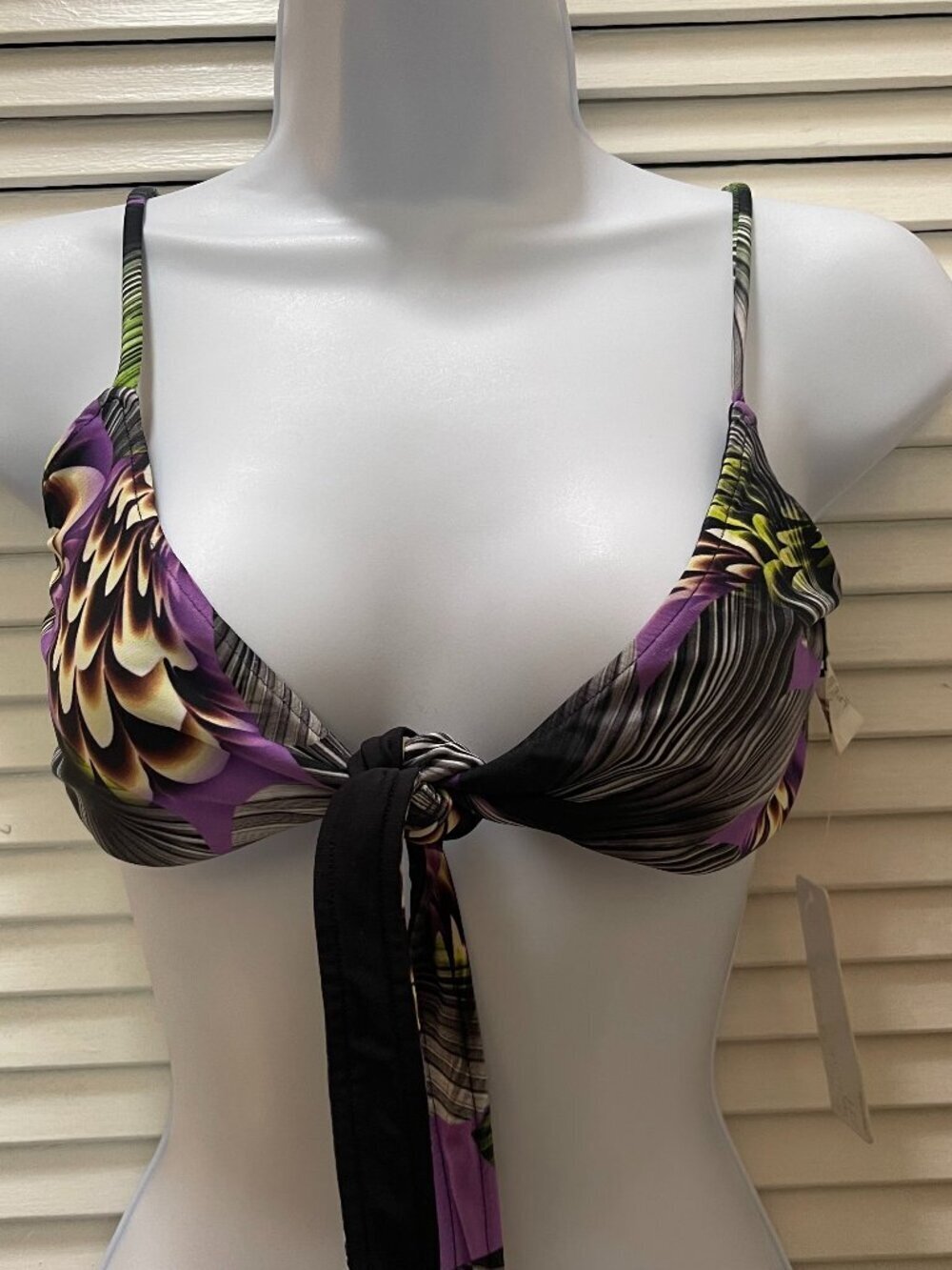 LSpace Purple Tropical Tie Front Bikini Top S NWT